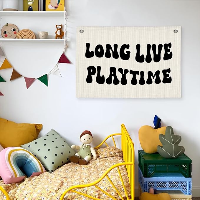 Playroom Decor, Play Room Wall Decor, Long Live Playtime Banner, Boyhood Banner Wall Hanging Banner Flag for Toddler Boy Kids Room Nursery Playroom 20x30