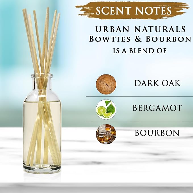 Urban Naturals Reed Diffuser Set, Bowties & Bourbon - Bathroom Shelf Décor | Dark Oak, Bergamot & Bourbon, Made in the USA