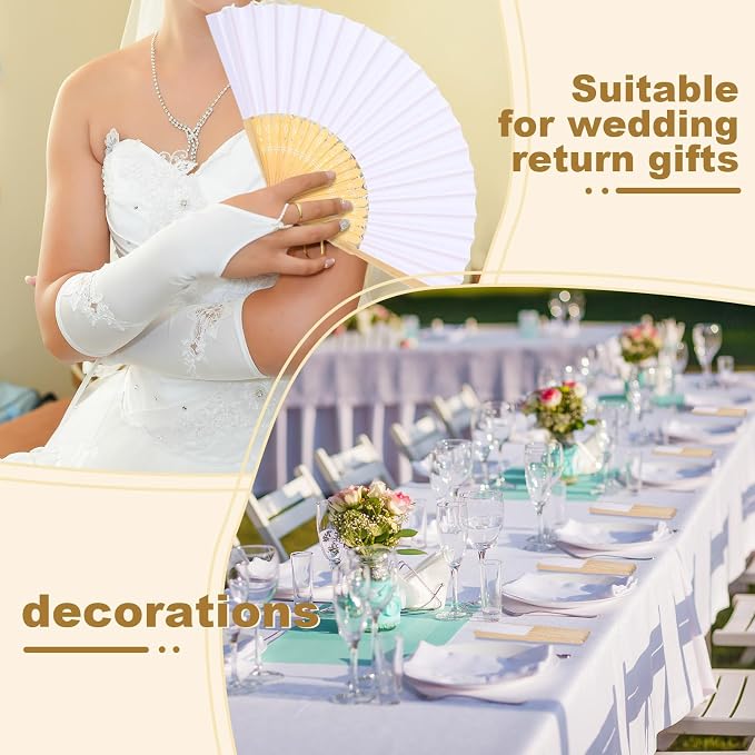 Qunclay 300 Pcs Paper Hand Fans Bulk Bamboo Folding Handheld Wedding Fans for Bridal Dancing Party Favors Church Home Decoration Gift DIY Supplies Stage Props in OPP Individual Package (Pure White)