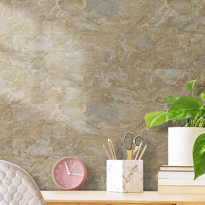AULIGET 100-Piece Peel and Stick Backsplash Wall Tiles, 3" x 6" PVC Sandstone Faux Stick on Tiles for Backsplash Kitchen, Bathroom, Laundry Room, Camper, Fireplace