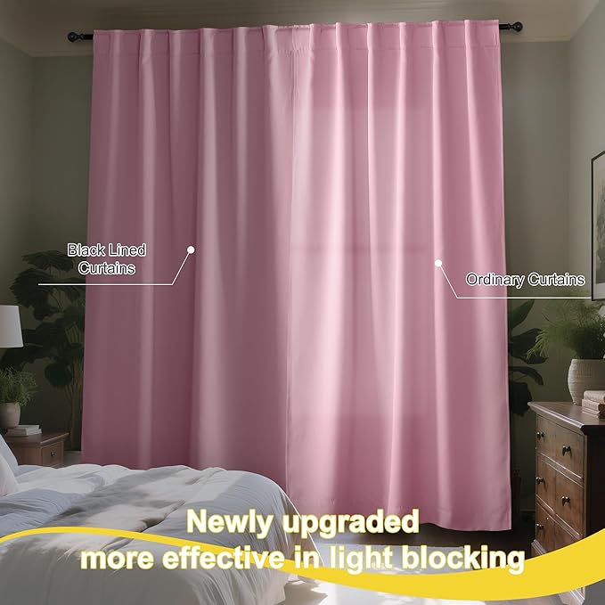 NICETOWN Crystal Pink Double Layered 100% Blackout Curtains, 2 Panels 52 x 84 Inches, Thermal Insulated Drapes with Rod Pocket Back Tab Window Treatments for Bedroom, Girl's Room
