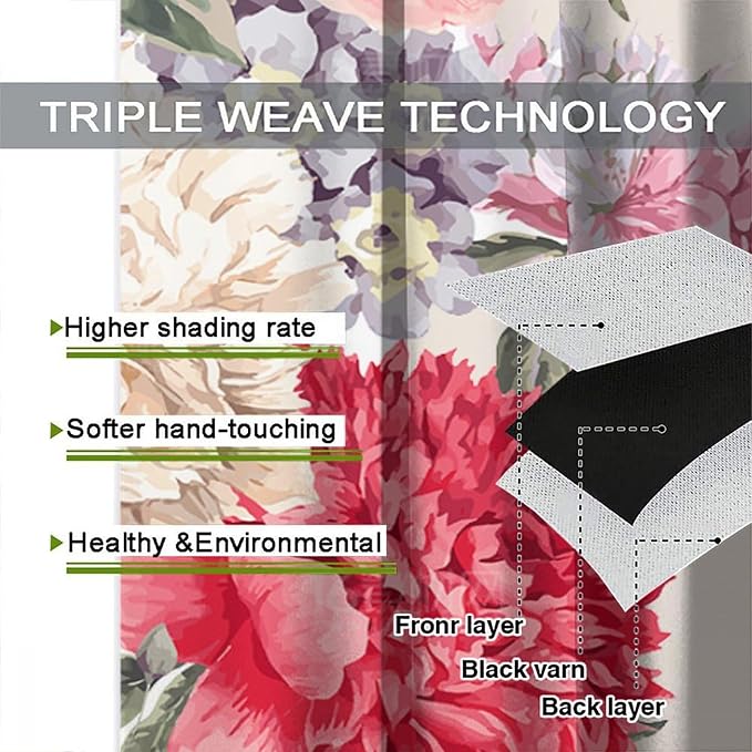 Floral Blackout Window Curtain Vintage Bouquet of Peony Wild Flowers Nature Botanical Leaf for Home Kitchen Livingroom Coffee Room Curtains Drapes 2 Panels 55x63in, Style-2