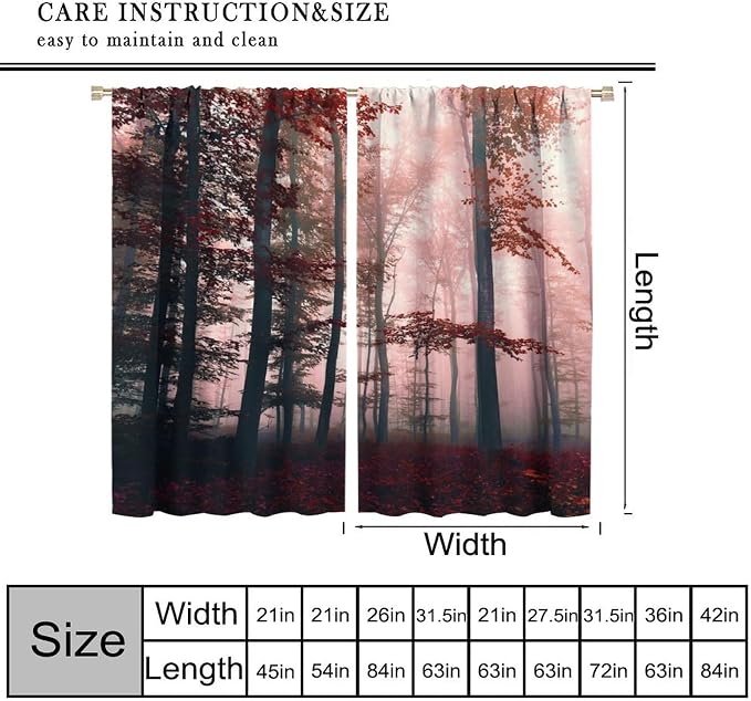 Forest Blackout Curtains for Kids,Watercolour Green Misty Nature Pine Tree Tree Forest Botanical Landscape Window Drapes for Boys Girls Bedroom Living Room Kitchen 55x63in