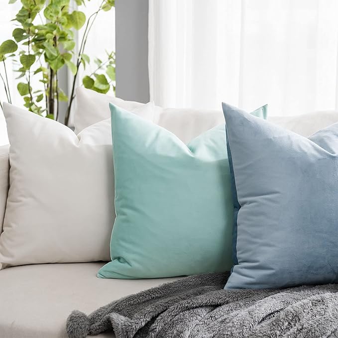 Mist Couch Velvet Throw Pillow Covers 24x24 inch Set of 2 with Zipper Decorative Luxury Soft Solid Rectangle Cushion Covers Case for Sofa Bed Living Room Car