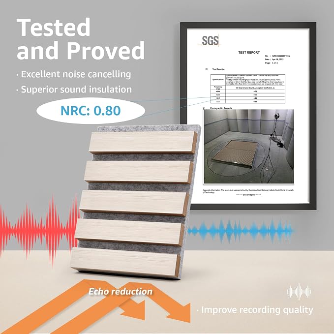 Art3d 4 Pack 47.2 x 23.6in. Wood Slat Acoustic Panels for Wall and Ceiling - 3D Fluted Sound Absorbing Panel with Wood Finish - White Elm