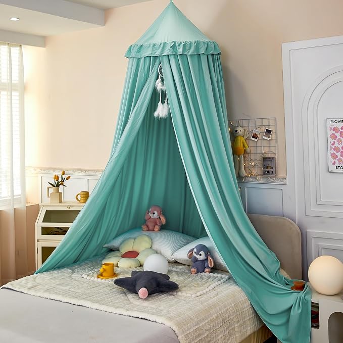 Princess Decor Canopy for Kids Bed, Soft and Durable Bed Canopy for Girls Room Tent Canopy Dreamy Mosquito Net Bedding, Children Reading Nook Canopies Indoor (Green)