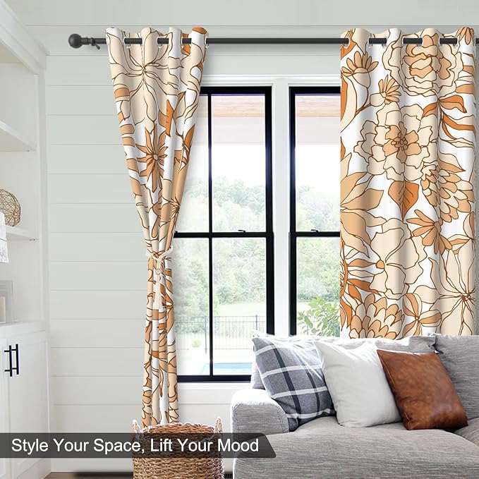 Boho Blackout Curtains for Bedroom and Living Room, Floral Patterned Black Out Curtains 84 Inch Long with Tiebacks, Farmhouse Summer Thermal Insulated Energy Efficient Bedroom Curtains 2 Panel Sets