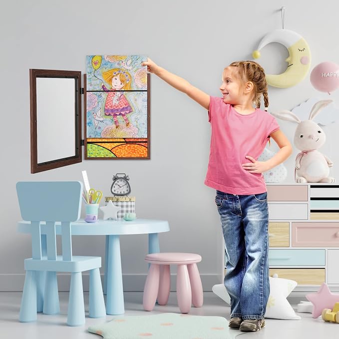 GULETHUN [2-Pack] Kids Art Frames, 8.5x11 Front Opening Kids Artwork Frames Changeable, Brown Artwork Display Storage Frame for Wall, Holds 50 Pcs, for 3D Picture, Crafts, Hanging Art, Portfolio