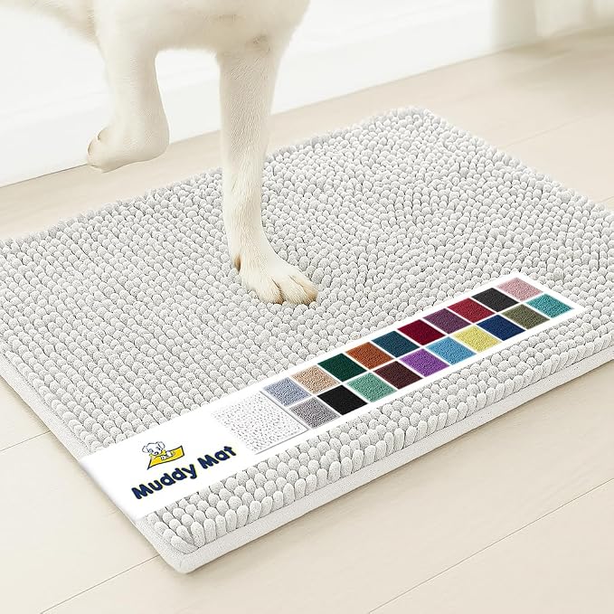 Muddy Mat® | Super Water Absorbent Door Mat Indoor, Microfiber Quick Dry Chenille Entryway Rug, Slip Resistant Front Door Mat, Indoor Mats for Entryway, Machine Washable Pet Rug, White 48"x60"