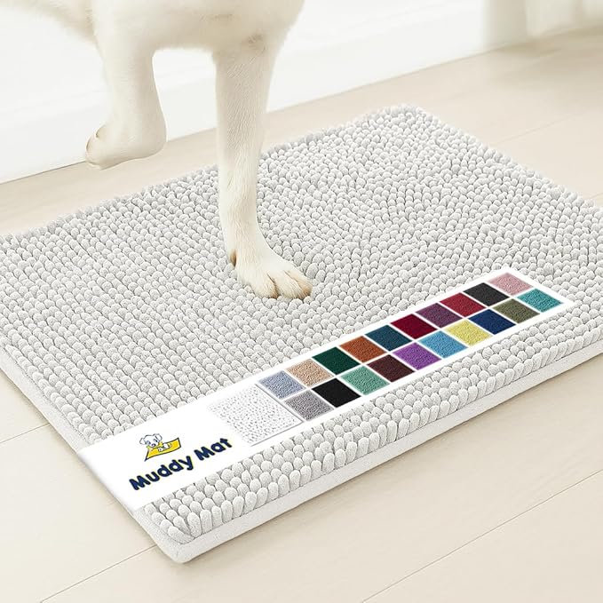 Muddy Mat® | Super Water Absorbent Door Mat Indoor, Microfiber Quick Dry Chenille Entryway Rug, Slip Resistant Front Door Mat, Indoor Mats for Entryway, Machine Washable Pet Rug, White 48"x72"