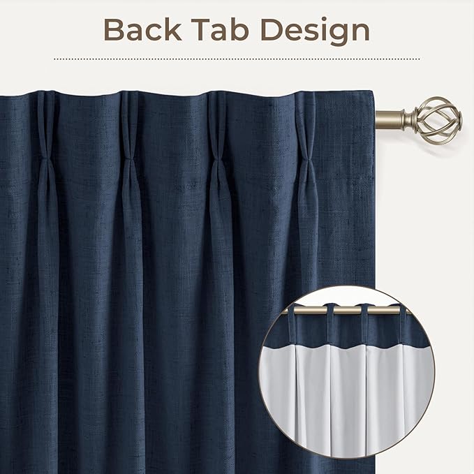 CAPALOCA Pinch Pleated Curtains Blackout, Linen Blackout Curtains 96 inches Long 2 Panels Set for Bedroom, Thermal Insulated Pinch Pleated Drapes for Living Room, 40" W x 96" L (Pack of 2), Navy Blue