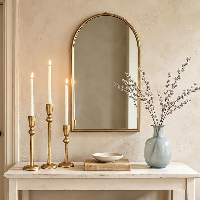 Gold Taper Candle Holders Set of 3, Heavy Candlestick Holders Decorative Candle Stand for Table Centerpiece, Cast Iron Candle Stick Holder Decor