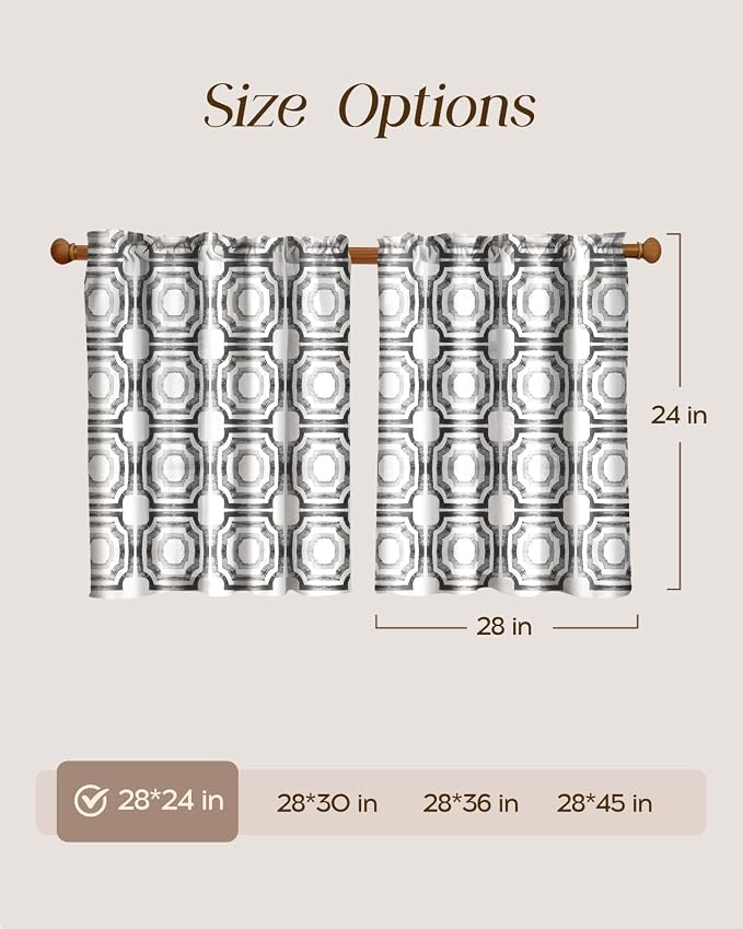 Miss Adola Modern Kitchen Tier Curtains - 24 Inch Length Linen Blend Cafe Curtains Gray Small Window Treatments Over Sink Rod Pocket for Bathroom Living Room Light Filtering, 2 Panels
