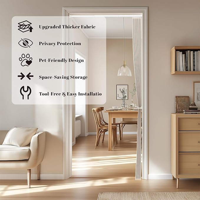 AJAZZ Blackout Door Curtain Magnetic Doorway Curtain Sets Included Rod (1 Pack, 54W x 78 L,Biscotti Beige) Accordion Door Interior Applicable Bedroom Room Living Room