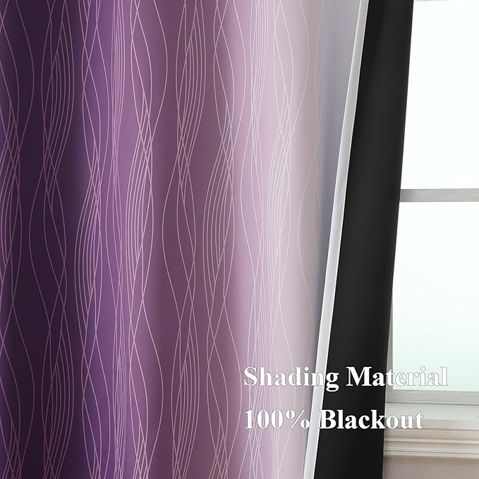 Estelar Textiler Purple and Greyish White Ombre Blackout Curtains 45 Inch Length 2 Panels, Full Room Darkening Gradient Drapes for Bedroom,Thermal Insulated Grommet Short Curtains for Bathroom,42Wx45L