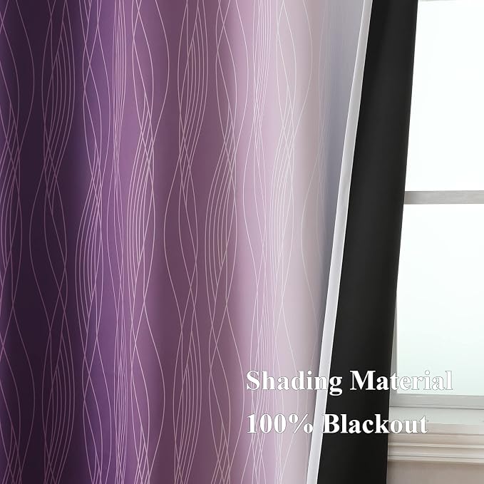 Estelar Textiler Purple and Greyish White Room Darkening Blackout Curtains 84 Inches Long for Living Room, Thermal Insulated Ombre Light Blocking Grommet Blackout Drapes for Bedroom, 42Wx84L, 2 Panels