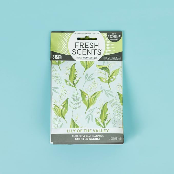 Fresh Scents Scented Sachets | Lily of The Valley | Home Fragrance | Long Lasting (Up to 6 Months) | Air Freshener for Closets, Drawers, & Cars | 6 Pack