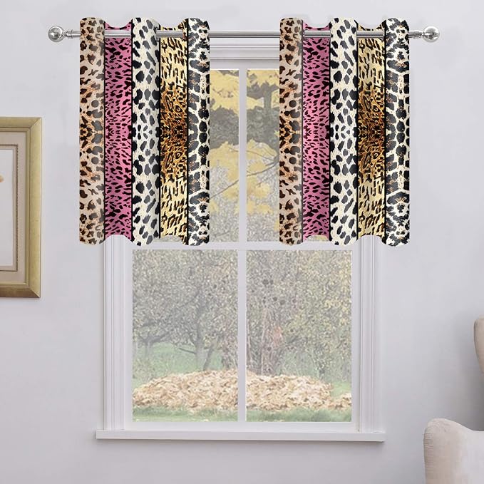 Wild Animal Print Curtain, Room Darkening Thermal Insulated Blackout Leopard Boa Window Drapes with Grommets for Living, Dining, Bedroom, Pink Leopard Print, 42"x 36", 2 Panels