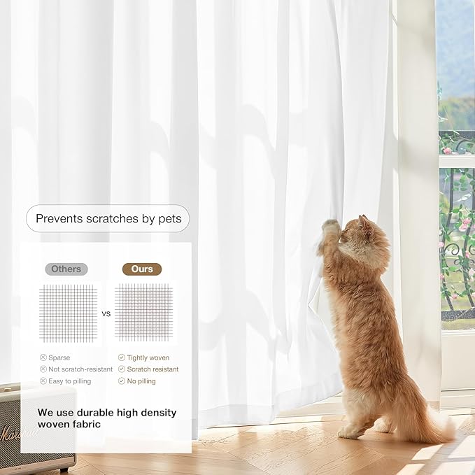 Anmao Non-See-Through Bright White Privacy Semi Sheer Curtains for Living Room 96 Inch Length 2 Panels Set, Light Filtering That Let Light In Rod Pocket Window Drapes for Bedroom, 52W x 96L,Pure White