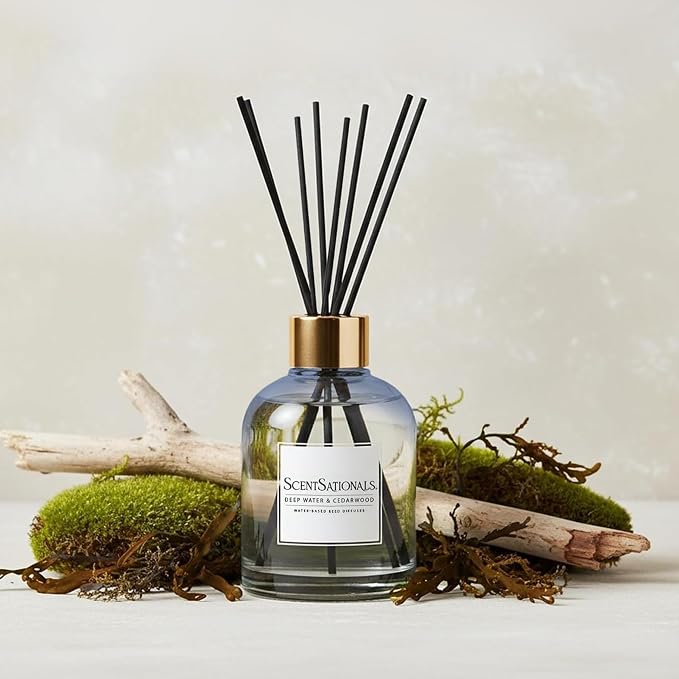 ScentSationals Water-Based Reed Diffuser - Deep Water & Cedarwood - 5 FL OZ Aromatherapy Reed Diffuser