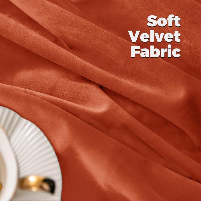 BGment Terracotta Velvet Curtains 84 Inches - Burnt Orange Fall Decor, Luxury Super Soft Thermal Insulated Blackout Back Tab and Rod Pocket Curtains & Drapes for Living Room, 2 Panels, 52 x 84 Inch
