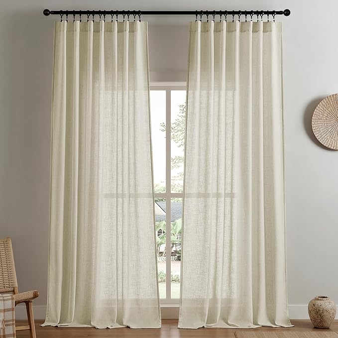 Joydeco Linen Curtains 84 Inch Length 2 Panel Sets,Light Filtering Curtains for Bedroom 52 Inch Wide Living Room Drapes with Back Tabs & Rod Pockets (W52 x L84 Inch, Linen)