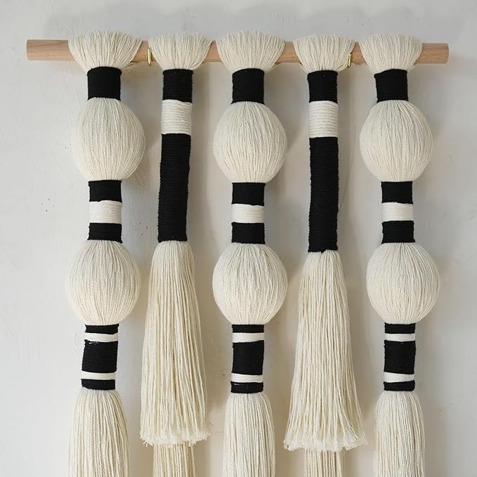 Flber Macrame Wall Hanging Tassels Sphericity Cotton Textile Hanging Geometric Yarn Wall Art for Bedroom Living Room Decor 15.7" W x 39" L
