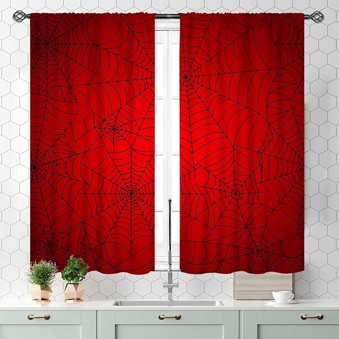 Super Hero Spider Curtains, Red Superhero Spider Web Boys Curtains for Kids Baby Room Living Room Bedroom Nursery Playroom Blackout Drapes 2 Panel Sets, 55x39 Inch