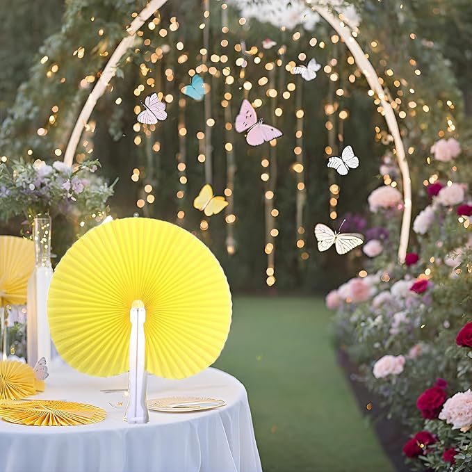 20 Pieces Yellow Round Paper Fans | Foldable Handheld Fans for Women,Folding Hand Fans for Wedding,Bridal Guest,Church,Party Favors,Dancing,Birthday,DIY