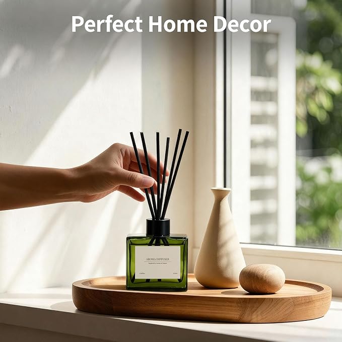 Reed Diffuser Set of 2, 4 fl oz Earthy Sandalwood & Jasmine Lily Scent Diffuser with 20 Sticks, 180 Days Long Lasting Elegant Home Fragrance for Bathroom Bedroom Decor Air Fresh