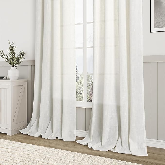Aersas Cream Linen Curtains 72 Inches Long for Living Room Natural Linen Curtain Back Tab Rod Pocket Semi Sheer Privacy Rustic Boho Farmhouse Neutral Ivory Drapes Bedroom Office 52x72, 2 Panels
