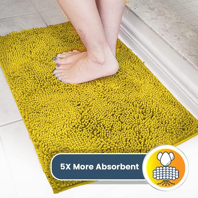 Muddy Mat® | Super Water Absorbent Door Mat Indoor, Microfiber Quick Dry Chenille Entryway Rug,Slip Resistant Front Door Mat,Indoor Mats for Entryway,Machine Washable Pet Rug, Lemon Yellow 16" x 24"