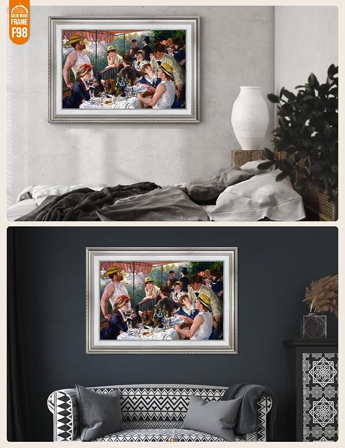 DECORARTS - Luncheon of the Boating Party by Pierre-Auguste Renoir. World Famous Giclee Canvas Reproduction with Custom Frame Options, Elegant Wall Art for Dining Room or Living Space, Ready to Hang