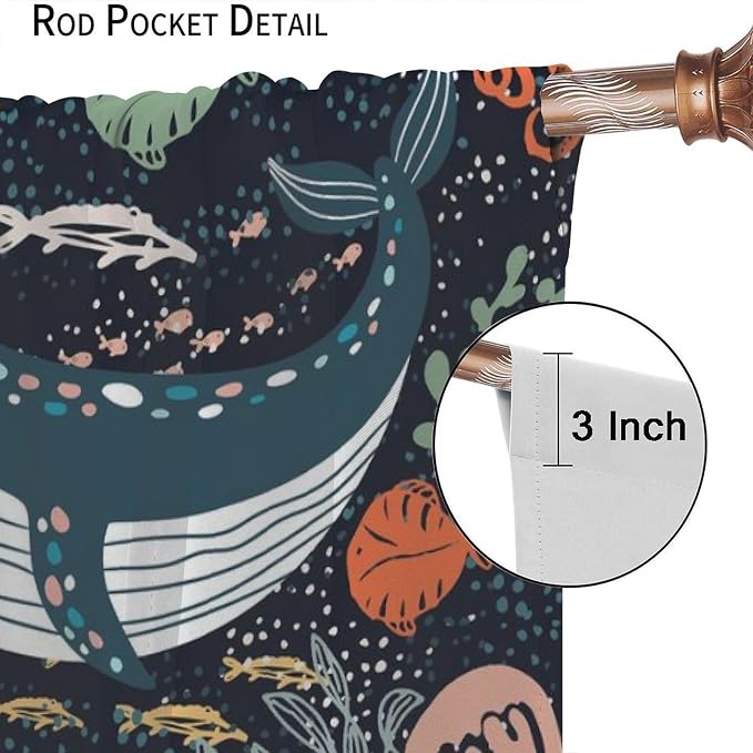YCness Kids Sea Animal Curtains for Boys Girls Bedroom Nursery Decor Funny Turtle Whale Ocean Colorful Art Printed Blackout Window Drapes Fabric Set 2 Panel 55x63 Inch 80% Shading Rate