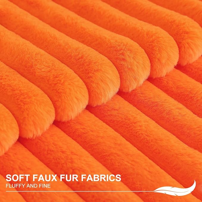 Pallene Faux Fur Plush Fall Throw Pillow Covers 26x26 Set of 2, Luxury Soft Fluffy Striped Decorative Pillow Covers for Sofa, Couch, Living Room, Orange