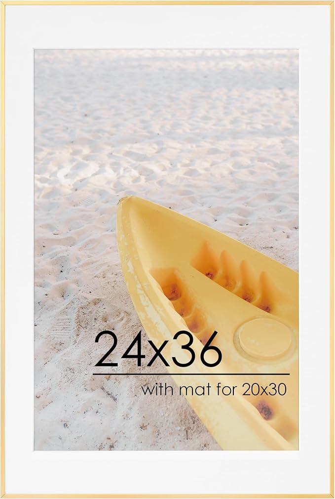 FLYJOE 24x36 Metal Picture Frame For Wall With Mat For 20x30, 24''x36'' Aluminum Photo Frames With Tempered Glass For Home Decor, Minimalist Modern Poster Frame Horizontal And Vertical Formats, Gold