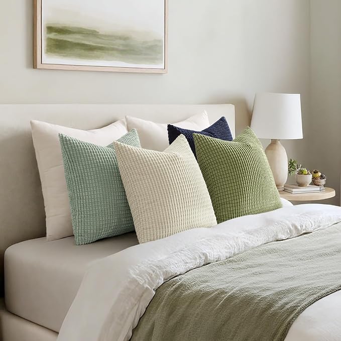 MIULEE Farmhouse Decorative Pillow Covers 20x20 Inch Set of 4 Muted Teal | Modern Natural Rustic Throw Pillows Neutral Warm Soft Corduroy Couch Pillowcases Home Decor for Sofa Living Room Bed