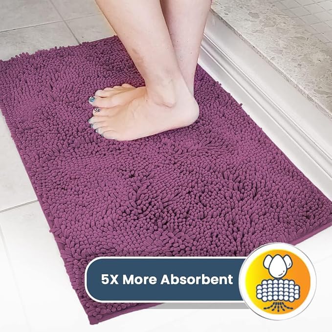 Muddy Mat® | Super Water Absorbent Door Mat Indoor, Microfiber Quick Dry Chenille Entryway Rug,Slip Resistant Front Door Mat,Indoor Mats for Entryway,Machine Washable Pet Rug, Dark Purple 5ft x 7ft