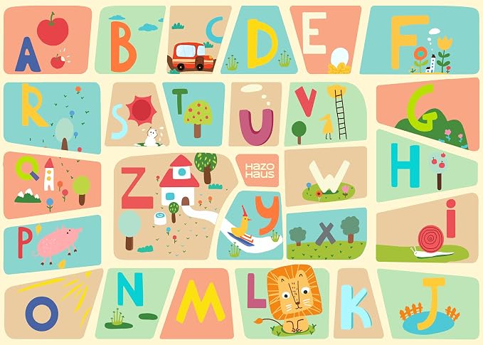 5x7 ABC Alphabet Rug for Preschool Kids – Educational Learning Rug for Toddlers, Washable Classroom or Playroom Carpet, Soft & Safe Floor Decor with Fun Letters and Whimsical Art Décor