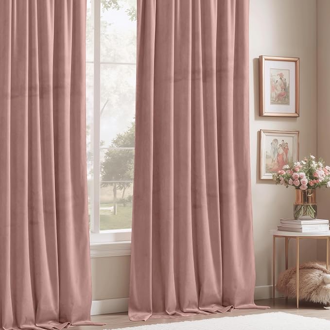 StangH Pink Curtains 96 inches Thermal Insulated Window Drapes, 2 Panels | 300GSM Soft Velvet, Room Darkening Noise Reducing Window Drapes, Pink Christmas Decor, Privacy & UV Protection, Living Room