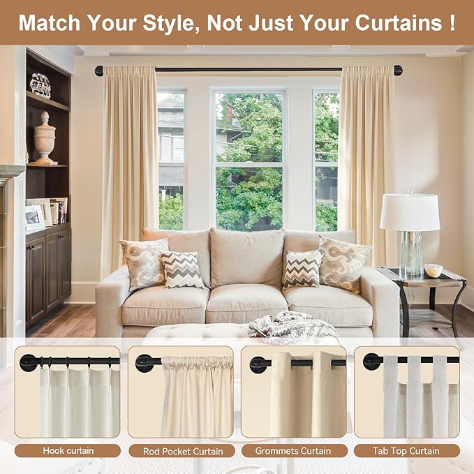 SIBRAD Seamless Wrap Around Curtain Rods 16 to 32 Inch, 1 Inch Heavy Duty Blackout Drapery Pole, Smooth Gliding No-Snag Spliced Connection, Indoor/Outdoor Room Divider, Industrial Black