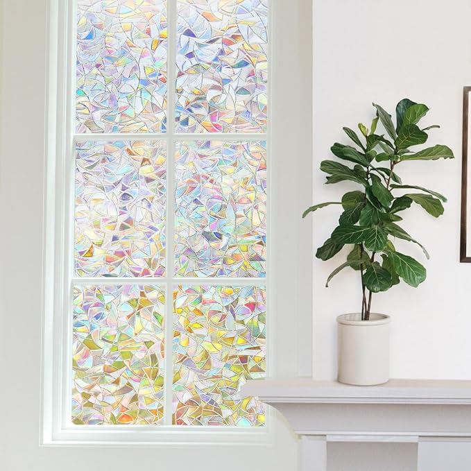 Finnez Window Film Decorative Privacy Film 3D No Glue Glass Sticker for Glass Door Home and Office Heat Control Anti UV 35.4 x 157.4 inches
