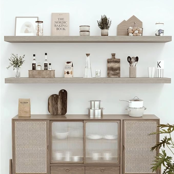 Vivelove 12 in Deep Floating Shelves for Wall, 72" x 12" x 2" Shelves for Room Wall Mounted, 2 Inch Thick Shelf for Bathroom Bedroom Kitchen Book Room, Modern Farmhouse Decor, Set of 1, Grey