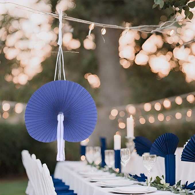 Bestage 20 Pieces Navy Round Paper Fans | Foldable Handheld Fans for Women,Folding Hand Fans for Wedding,Bridal Guest,Church,Party Favors,Dancing,Birthday,DIY