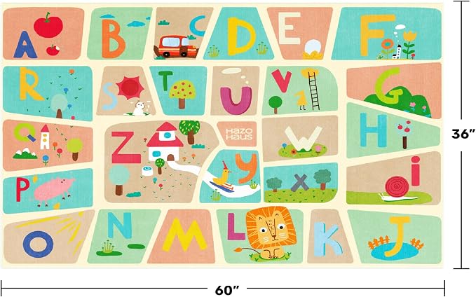 3x5 Alphabet Rug for Kids - Soft ABC Area Rug for Toddlers, Kids Learning, Preschool Educational Nursery Rug for Crawling, Reading Nook or Small Playroom – Cute Pastel Beige and Blue Letters Décor