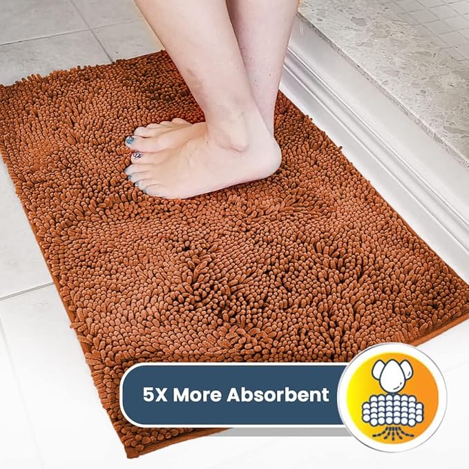 Muddy Mat® | Super Water Absorbent Door Mat Indoor, Microfiber Quick Dry Chenille Entryway Rug, Slip Resistant Front Door Mat, Indoor Mats for Entryway, Machine Washable Pet Rug, Orange 3ft x 3ft