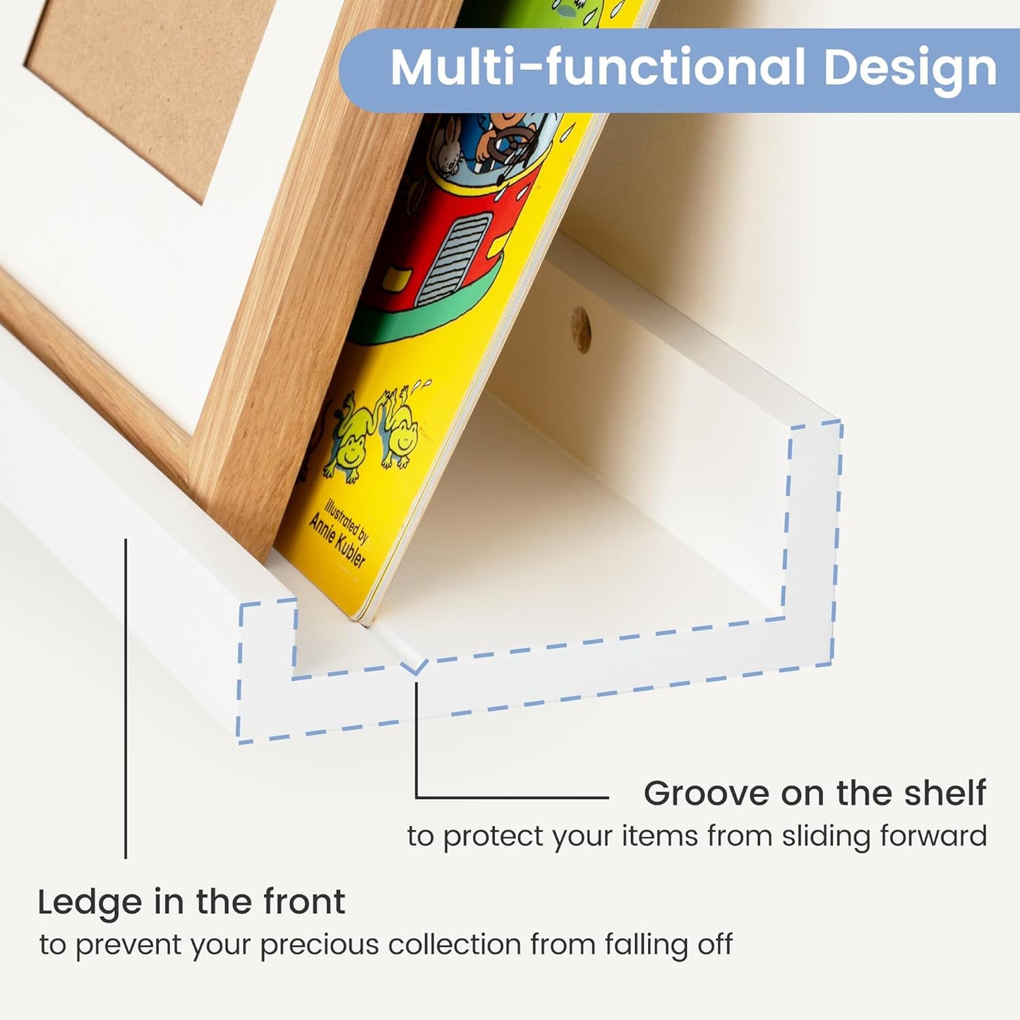 Picture Ledge Shelf for Wall, 36 inches Solid Pine Wood Nursery Book Shelves 3 Packs, Floating Ledge Shelves for Kids' Room Bedroom Bathroom Living Room Photo Frames Office Nursey Wall Decor, White