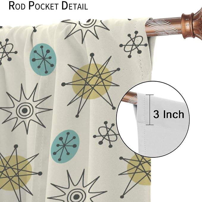 JESTRONRY Mid Century Modern Curtains. Retro 1950s Vintage Style Atomic Background Home Fabric Living Room Bedroom Kitchen Bathroom Decor 72x63in