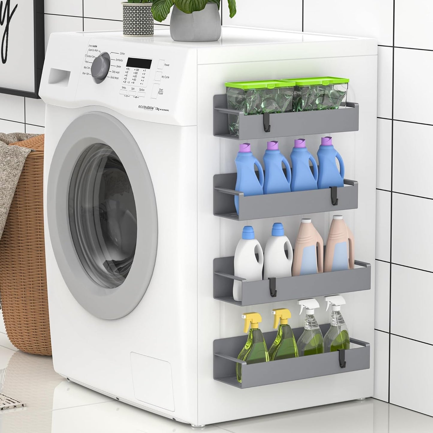 4 Pack Magnetic Spice Rack Organizer for Refrigerator and Oven, Dark Grey Fridge Organizers and Storage for Kitchen