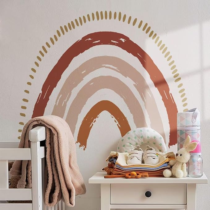 funlife Large Boho Rainbow Wall Decals Peel and Stick, Self Adhesive Boho Polka Dot Wall Decal Hearts Wall Sticker for Girls Bedroom Decor, Kids Nursery Room